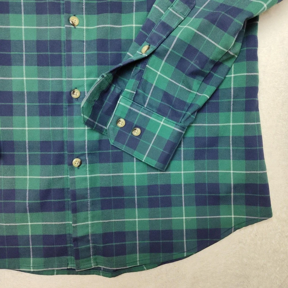 Mizzen+Main‎ Shirt Mens Large Green Plaid Button-Up Flannel Slim Trim Fit USA